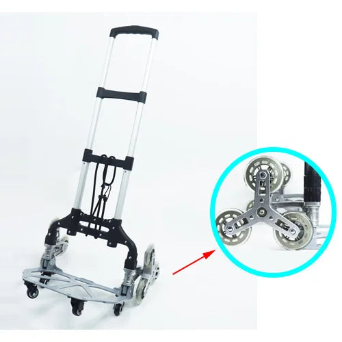 100KG All Terrain Stair Climbing Cart Hand Truck with Bungee Cord Folding Trolley for Upstairs Cargo with 6 Crystal Wheels 트롤리