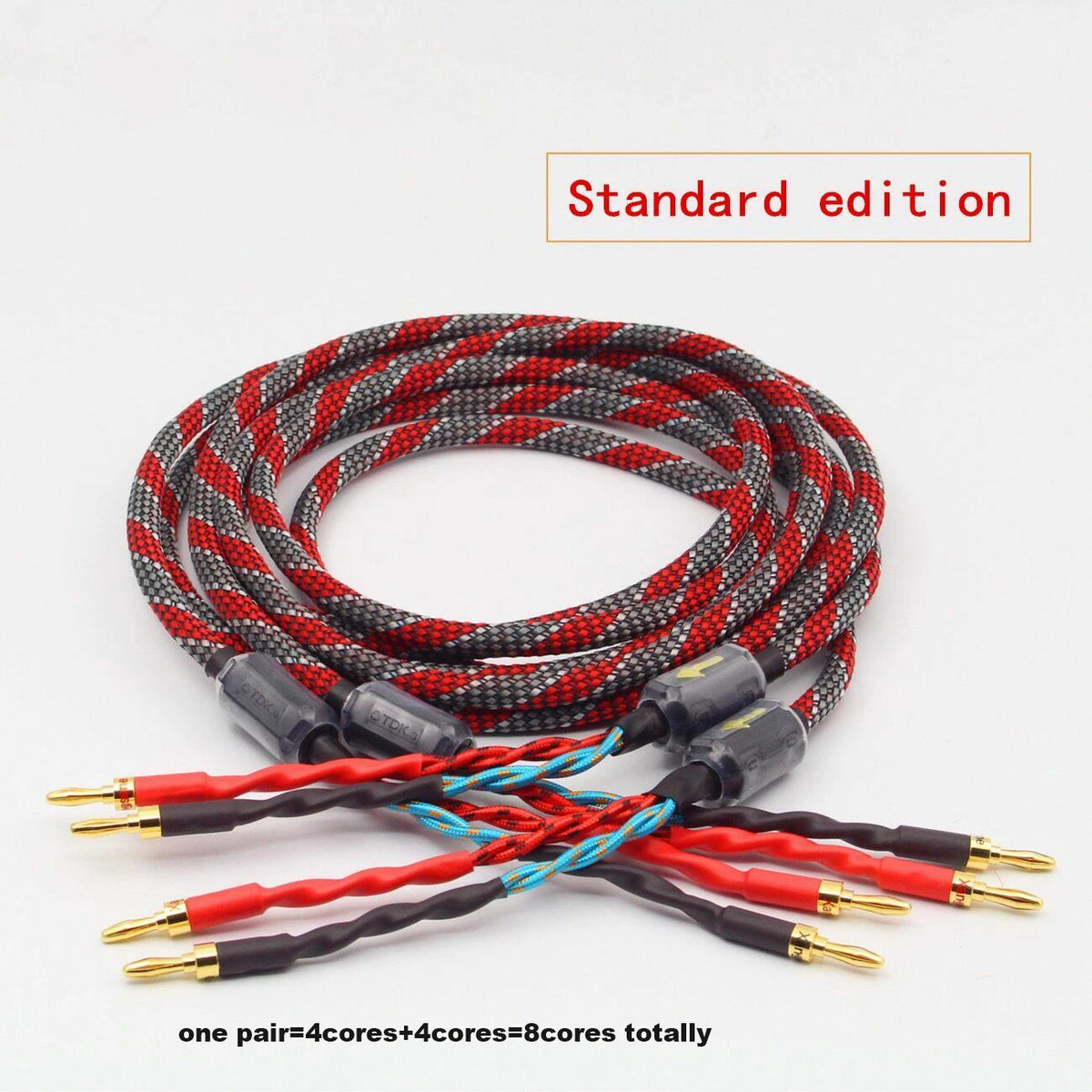 OFC Gold Plated Speaker Cable 1 Pair Banana Spade Plug 1m-5m HiFi Audiophile Braided Loudspeaker Wire for Home Theater Amplifier