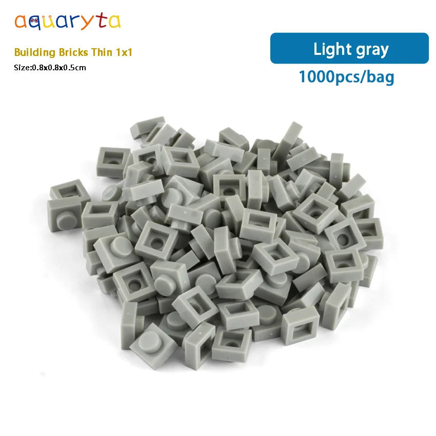 Aquaryta 1000pcs Building Bricks Thin 1X1 Bulk Compatible With Logo 3024 Educational Assemblage Construction Toys Gift for Kids