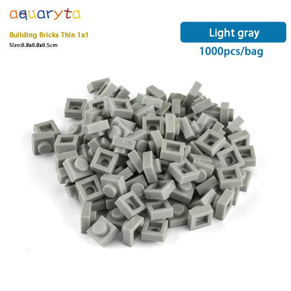 Aquaryta 1000pcs Building Bricks Thin 1X1 Bulk Compatible With Logo 3024 Educational Assemblage Construction Toys Gift for Kids