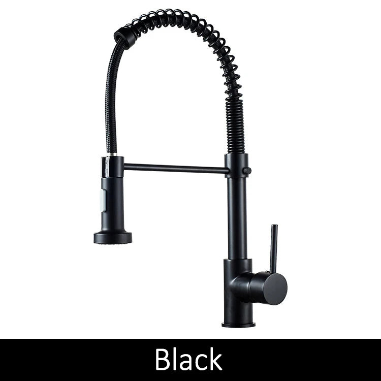Deck Mounted Flexible Kitchen Faucets Pull Out Mixer Tap Black Hot Cold Kitchen Faucet Spring Style with Spray Mixers Taps E9009