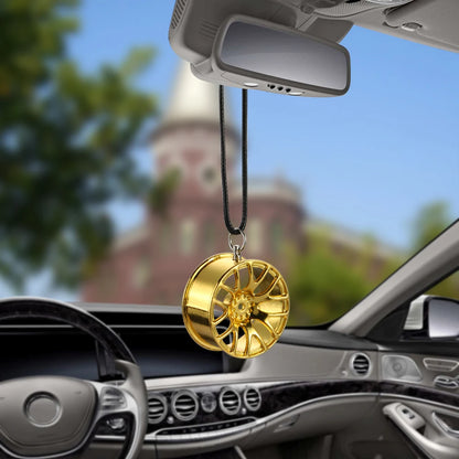 Car Ornament Pendant Metal Wheel Hub Flywheel Hanging Hip-hop Auto Interior Rear View Mirror Decoration Dangle Trim Accessories