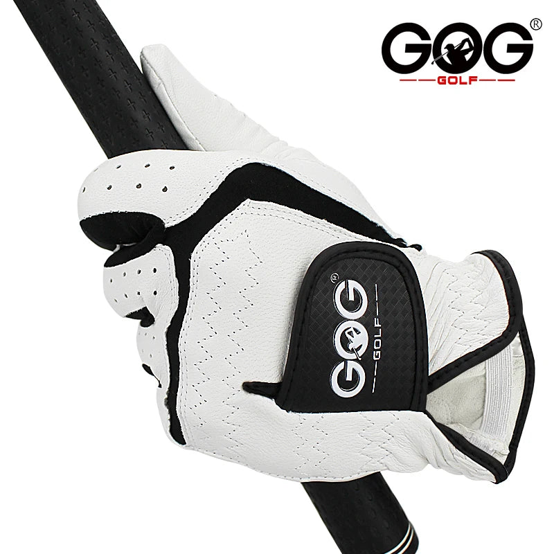 Sheepskin Genuine Leather Professional Golf Gloves for Men White and Black Lycra Gloves Palm Thickening Gift for Golfer