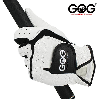 Sheepskin Genuine Leather Professional Golf Gloves for Men White and Black Lycra Gloves Palm Thickening Gift for Golfer