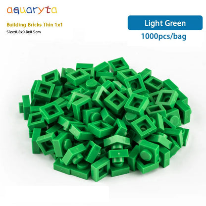 Aquaryta 1000pcs Building Bricks Thin 1X1 Bulk Compatible With Logo 3024 Educational Assemblage Construction Toys Gift for Kids