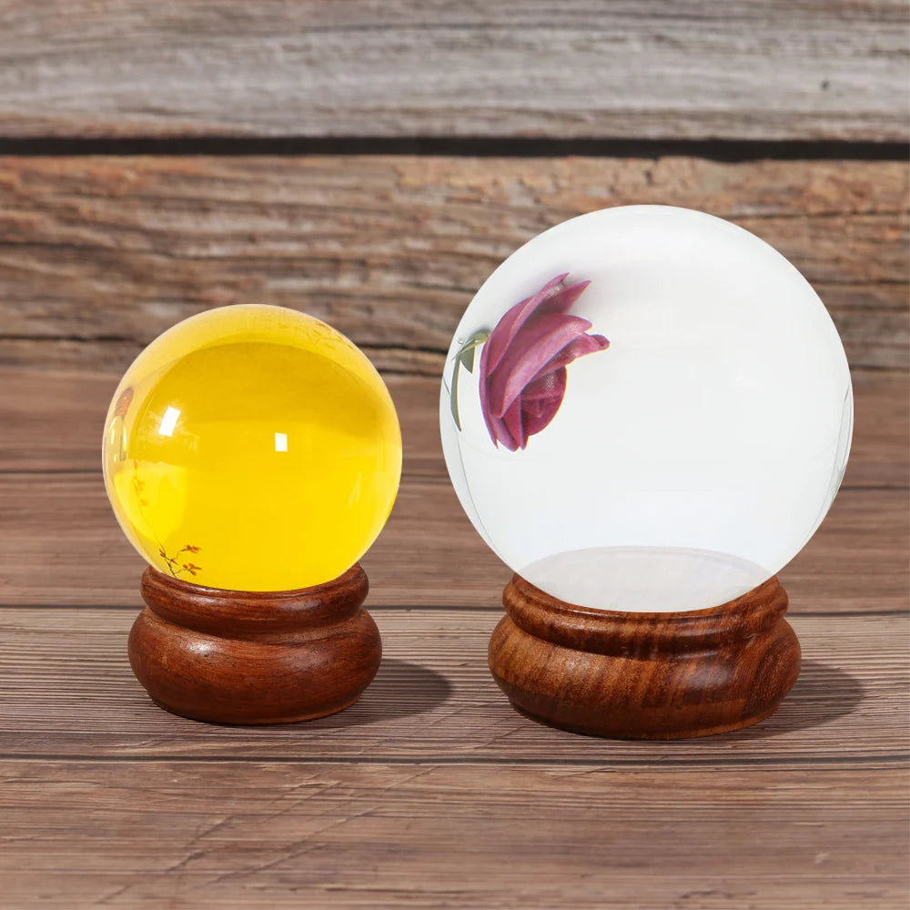 1 PC Figurine Crystal Ball Base Handicraft Desktop Ornaments Photography Props Display Stand Sphere Stone Support Wooden Holder