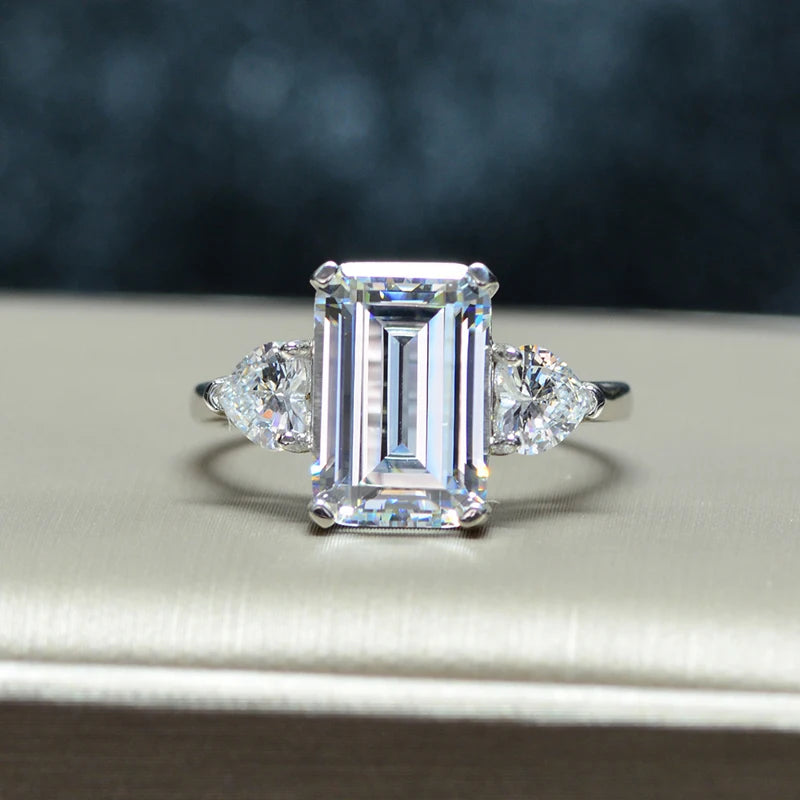 OEVAS 7 Carats High Carbon Diamond Sparkling Zircon Wedding Rings For Women Top Quality 100% 925 Sterling Silver Party Jewelry