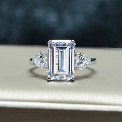 OEVAS 7 Carats High Carbon Diamond Sparkling Zircon Wedding Rings For Women Top Quality 100% 925 Sterling Silver Party Jewelry