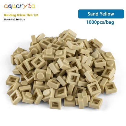 Aquaryta 1000pcs Building Bricks Thin 1X1 Bulk Compatible With Logo 3024 Educational Assemblage Construction Toys Gift for Kids