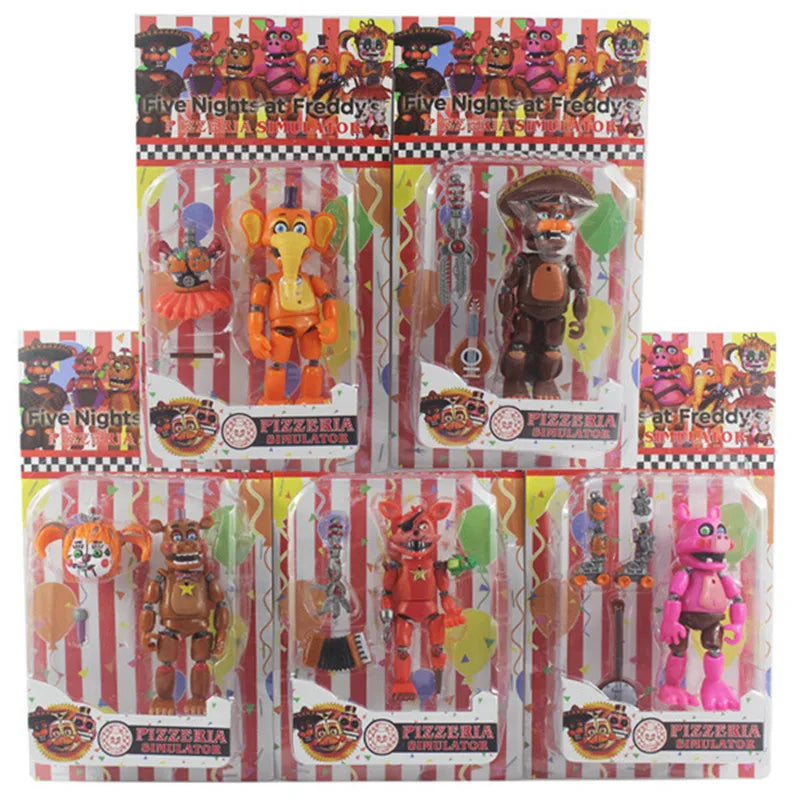 6Pcs/set Midnight Bear Toys Fazbears Pizzeria Simulator Ver Chica Lighte Movable Joints Figurine Toys