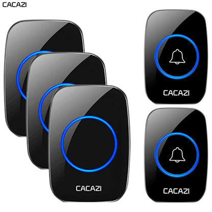 CACAZI Wireless Waterproof Doorbell 300m Range US EU UK AU Plug Home Intelligent Door Bell Chime 1 2 Button 1 2 3 Receiver