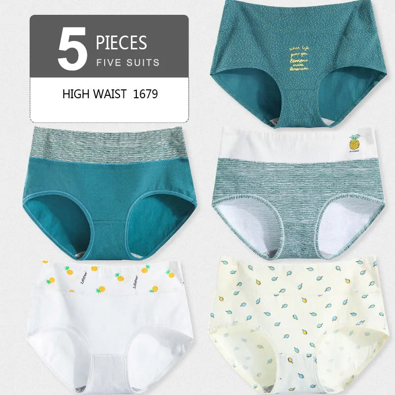 5Pcs/Set Cotton Panties Women High Waist Body Slimming Underwear Breathable Solid Briefs Sexy Ladies Panty Soft Female Lingerie