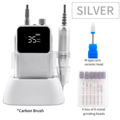 SIMINAIL Rectangle Nail Drill Rechargeable Desktop Base 35000RPM Manicure Electric Machine Nail File Pedicure Cordless Drilling