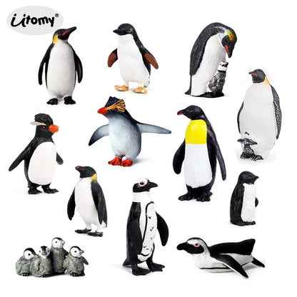 Simulation Penguin Models Figurines,Antarctic Set with Different Varieties of Penguin Cub Ocean Animal Model Cake Toppers Gift