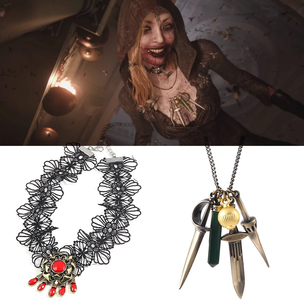Residents Evils 8 Village Cosplay Necklaces Lady Dimitrescu's Daniela Bela Lace Flowers Collar Choker Halloween Jewelry Gifts
