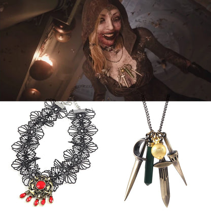 Residents Evils 8 Village Cosplay Necklaces Lady Dimitrescu's Daniela Bela Lace Flowers Collar Choker Halloween Jewelry Gifts