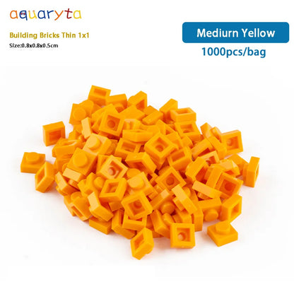 Aquaryta 1000pcs Building Bricks Thin 1X1 Bulk Compatible With Logo 3024 Educational Assemblage Construction Toys Gift for Kids