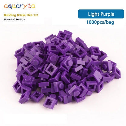 Aquaryta 1000pcs Building Bricks Thin 1X1 Bulk Compatible With Logo 3024 Educational Assemblage Construction Toys Gift for Kids