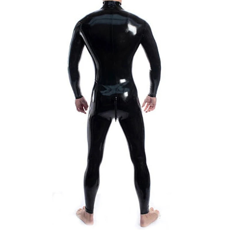 Sexy Coverall Bodysuit Adult Latex Rubber Catsuit For Men and Women Unisex Suit with Double Shoulder and Crotch Zipper