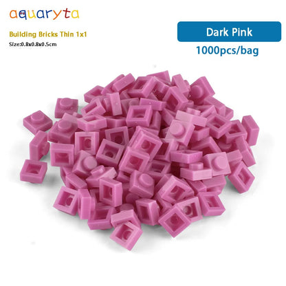 Aquaryta 1000pcs Building Bricks Thin 1X1 Bulk Compatible With Logo 3024 Educational Assemblage Construction Toys Gift for Kids