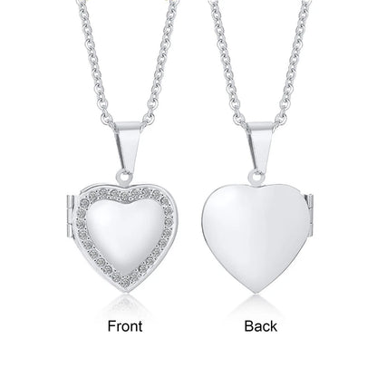 Vnox Light Heart Locket Pendants for Women Men Openable Photo Frame Glossy Stainless Steel Necklaces Family Love Collar