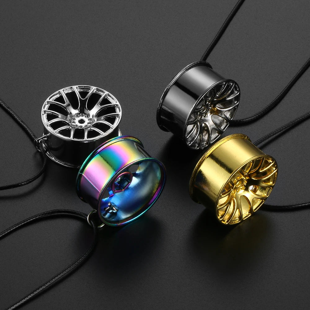 Car Ornament Pendant Metal Wheel Hub Flywheel Hanging Hip-hop Auto Interior Rear View Mirror Decoration Dangle Trim Accessories