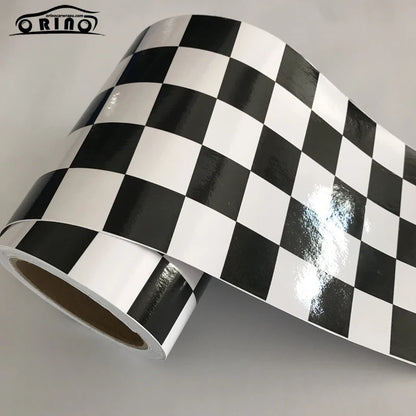 15x500cm Black And White Glossy Racing Sports Checkered Flag Vinyl Decal Motorbike Car Sticker Wrap Foil Air Release