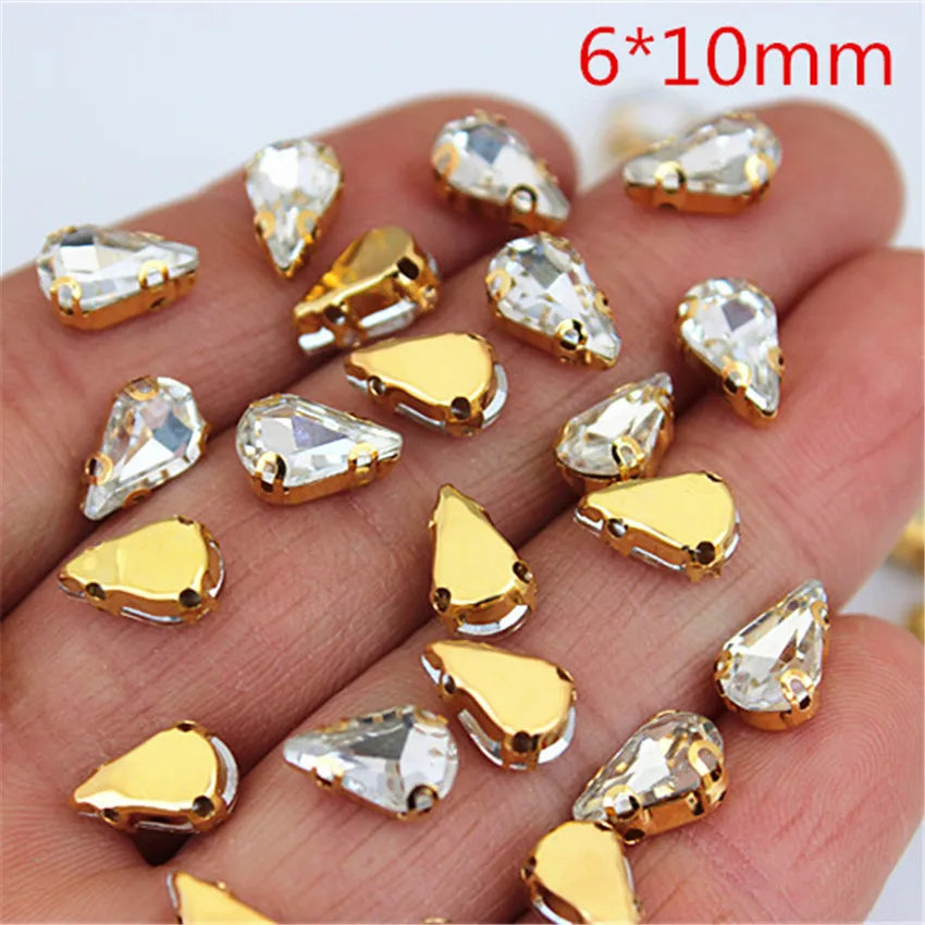 30pcs/Bag High Quality Mixed Gold Bottom Crystal Clear Glass Sew On Claw Rhinestones,DIY Wedding Dress Decoration Accessories