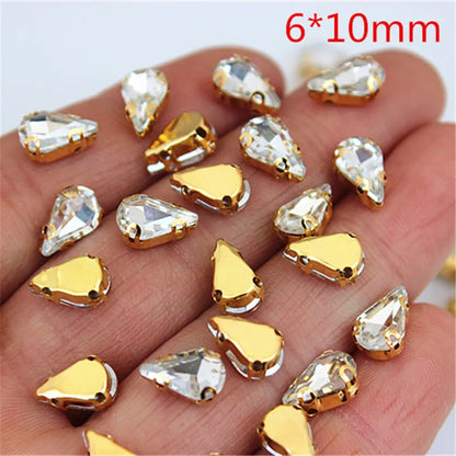 30pcs/Bag High Quality Mixed Gold Bottom Crystal Clear Glass Sew On Claw Rhinestones,DIY Wedding Dress Decoration Accessories