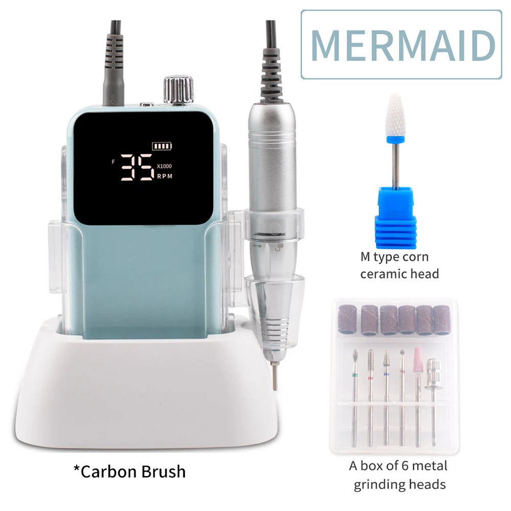 SIMINAIL Rectangle Nail Drill Rechargeable Desktop Base 35000RPM Manicure Electric Machine Nail File Pedicure Cordless Drilling