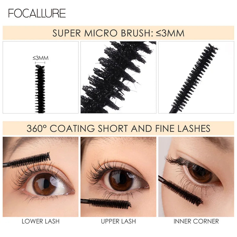 FOCALLURE Makeup Mascara Super Micro Brush Volume Eyelashes Lightweight Fiber Filled Lashes Extension Beauty Mascara Makeup