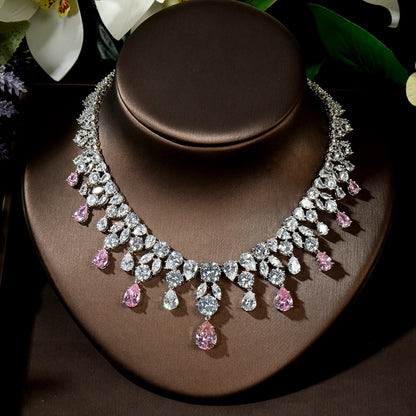 HIBRIDE Luxury Wedding Jewelry Nigerian Design Cubic Zirconia Large Bridal Choker Necklace Earrings Sets For Women bijoux N-1454