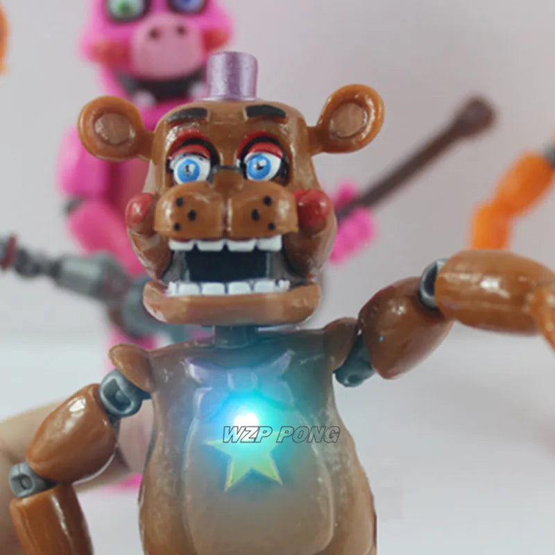 6Pcs/set Midnight Bear Toys Fazbears Pizzeria Simulator Ver Chica Lighte Movable Joints Figurine Toys