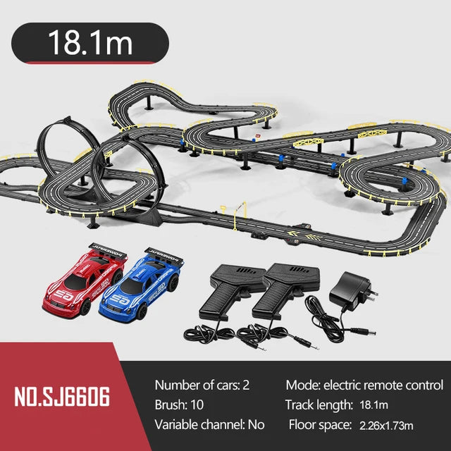 Electric Powered Slot Car Racing Kids Toy Race Track Set Includes 2 Hand Controllers Featuring 1:43 Scale