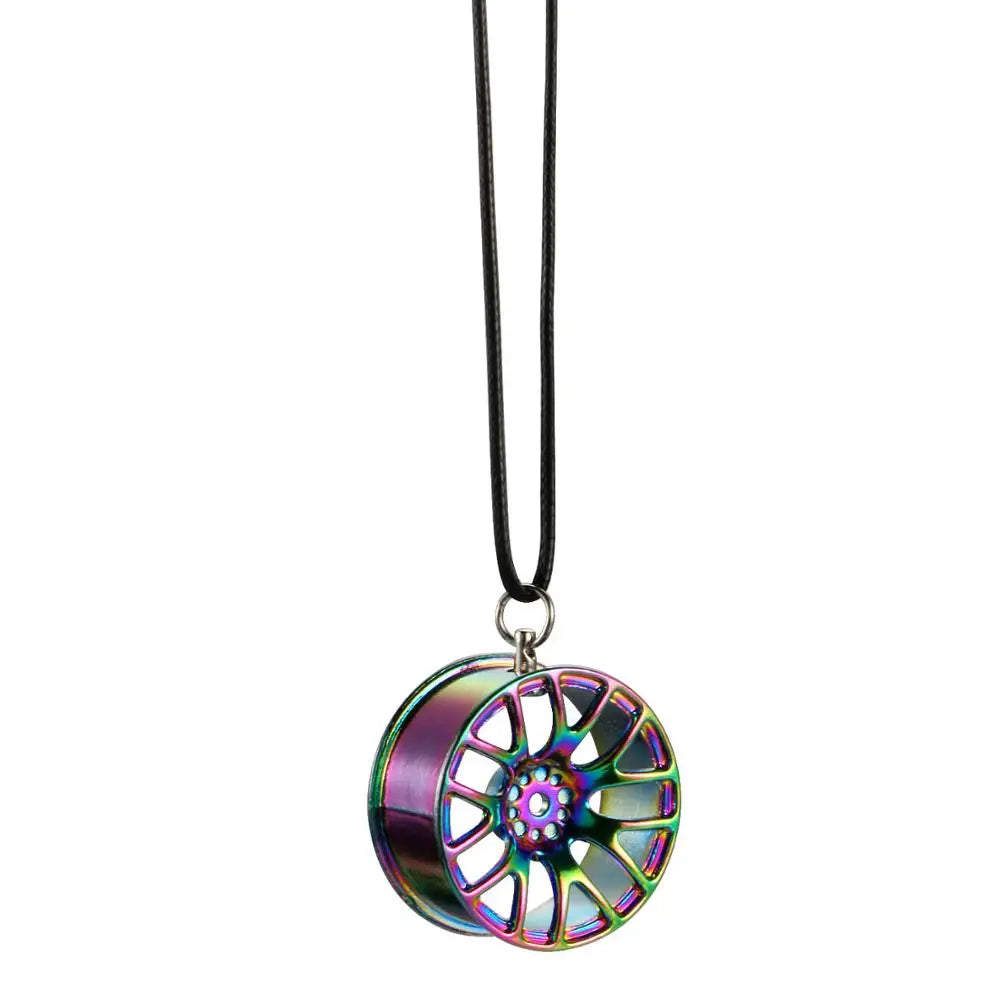 Car Ornament Pendant Metal Wheel Hub Flywheel Hanging Hip-hop Auto Interior Rear View Mirror Decoration Dangle Trim Accessories