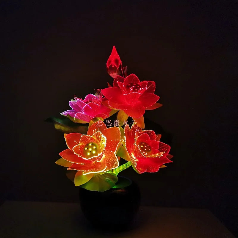 Led Flower Lights Lotus Light Fiber Optic Lights Buddha Lamp Fo Lamp Novelty Artistic Optical Fiber Flower