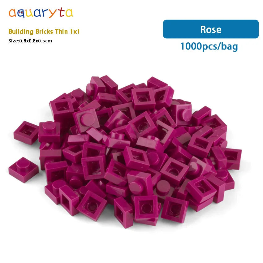 Aquaryta 1000pcs Building Bricks Thin 1X1 Bulk Compatible With Logo 3024 Educational Assemblage Construction Toys Gift for Kids