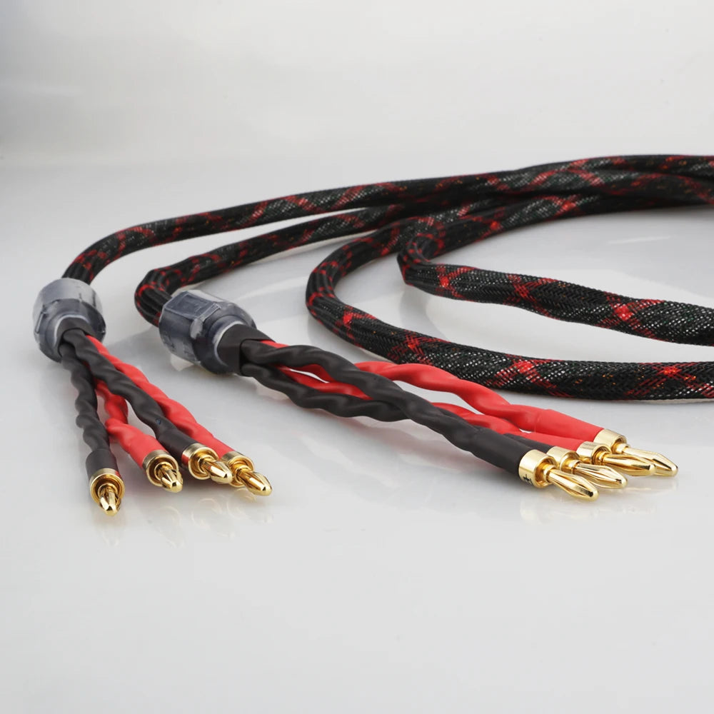16 Core OFC Bi-Wire Speaker Cable Pair Banana to Banana Gold Plated Loudspeaker Wire 4 Banana Plugs for Home Theater HIFI