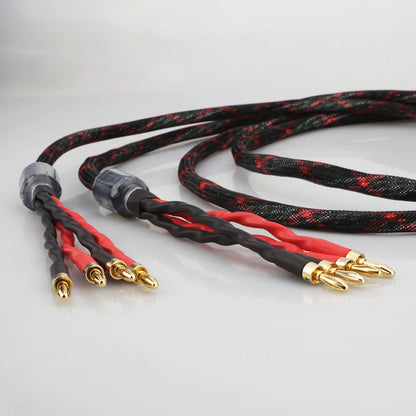 16 Core OFC Bi-Wire Speaker Cable Pair Banana to Banana Gold Plated Loudspeaker Wire 4 Banana Plugs for Home Theater HIFI