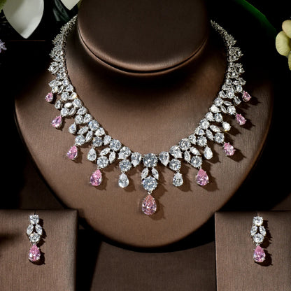 HIBRIDE Luxury Wedding Jewelry Nigerian Design Cubic Zirconia Large Bridal Choker Necklace Earrings Sets For Women bijoux N-1454