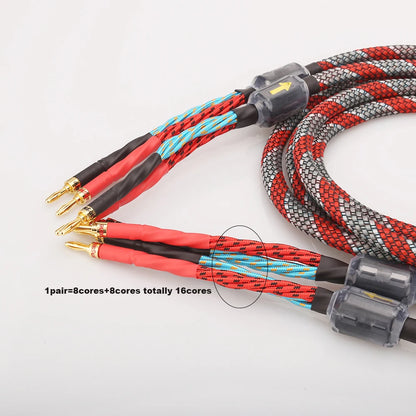 OFC Gold Plated Speaker Cable 1 Pair Banana Spade Plug 1m-5m HiFi Audiophile Braided Loudspeaker Wire for Home Theater Amplifier