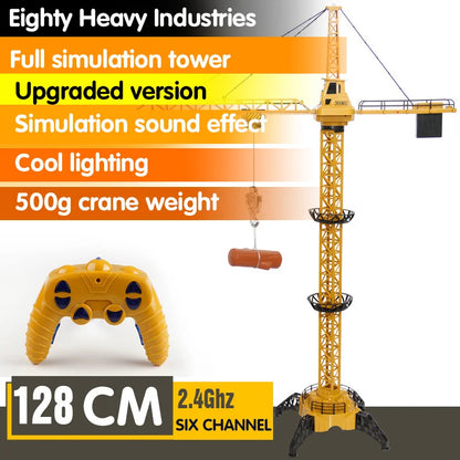 New 2026 Upgraded Version Remote Control Construction Crane 6CH 128CM 680 Rotation Lift Model 2.4G RC Tower Crane Toy For Kids