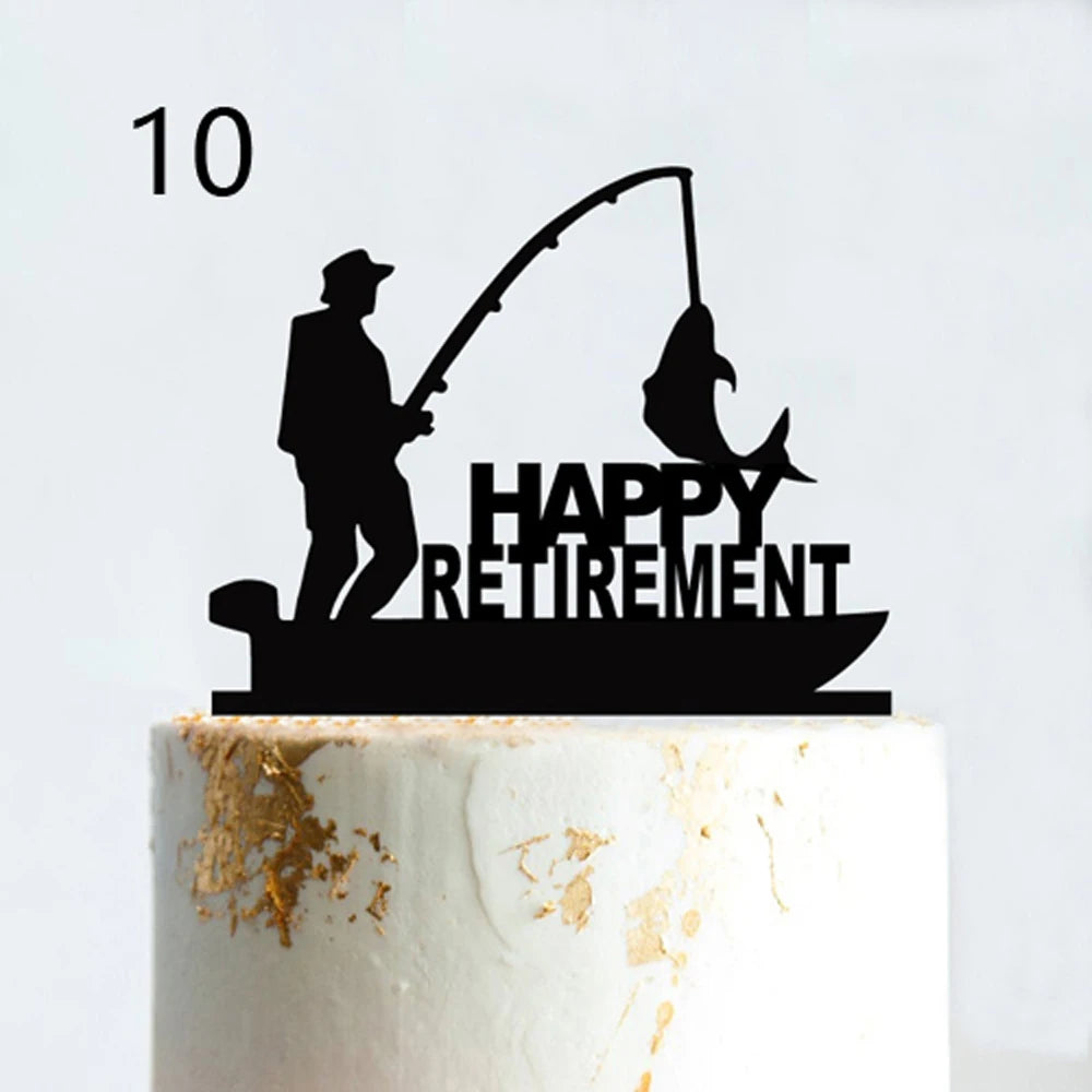 Fishing Style Wedding Cake Topper Funny Mr & Mrs Happy Birthday Hooked For Life Happy Retirement Acrylic Wooden Cake Decoration