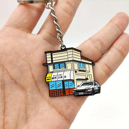 JDM Cultural Style Fujiwara Tofu Shop Keychain Key Ring Anime AE86 Car Modification Pendant Header Car Accessories Decoration