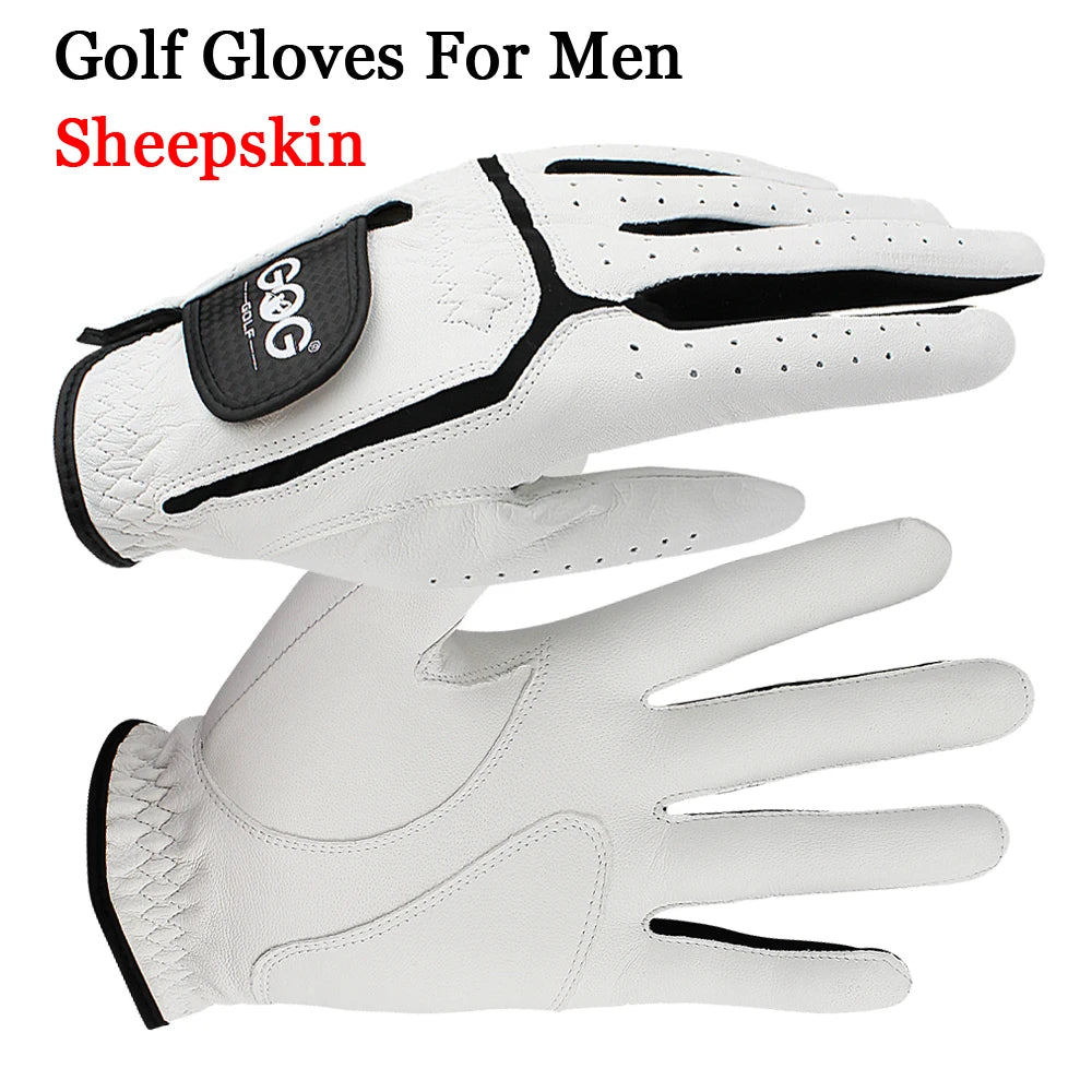 Sheepskin Genuine Leather Professional Golf Gloves for Men White and Black Lycra Gloves Palm Thickening Gift for Golfer
