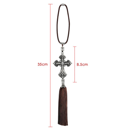 Metal And Crystal Diamond Cross Jesus Christian Car Rear View Mirror Car Pendant Hanging Car Accessories Automobiles Decoration