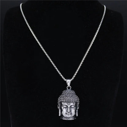 Bohemia Yoga Buddha Head Stainless Steel Necklace Women Silver Color Statement Necklaces Jewelry Collares Para Mujer NZZ64S04