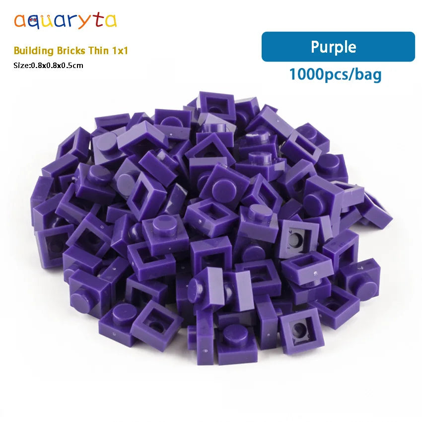 Aquaryta 1000pcs Building Bricks Thin 1X1 Bulk Compatible With Logo 3024 Educational Assemblage Construction Toys Gift for Kids