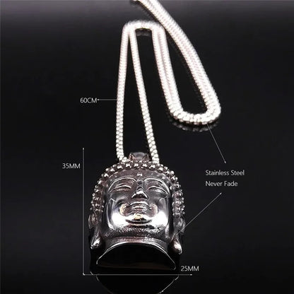 Bohemia Yoga Buddha Head Stainless Steel Necklace Women Silver Color Statement Necklaces Jewelry Collares Para Mujer NZZ64S04