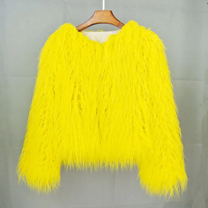 Women's Fur Coat Colorful Furry Pink Lamb Wool Faux Fur Coat Female Shaggy Sheepskin Coat Winter Artificial Fur Jacket
